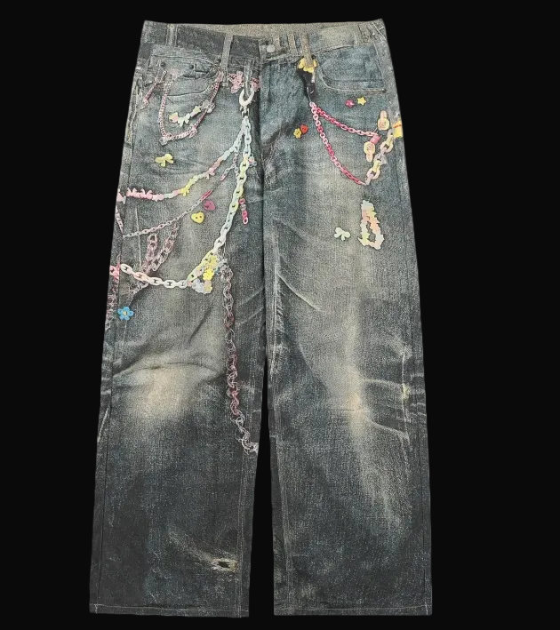 Acne Studios 1996 Trompe-l’Œil Chain Print Jeans - GARDEN OF EDEN